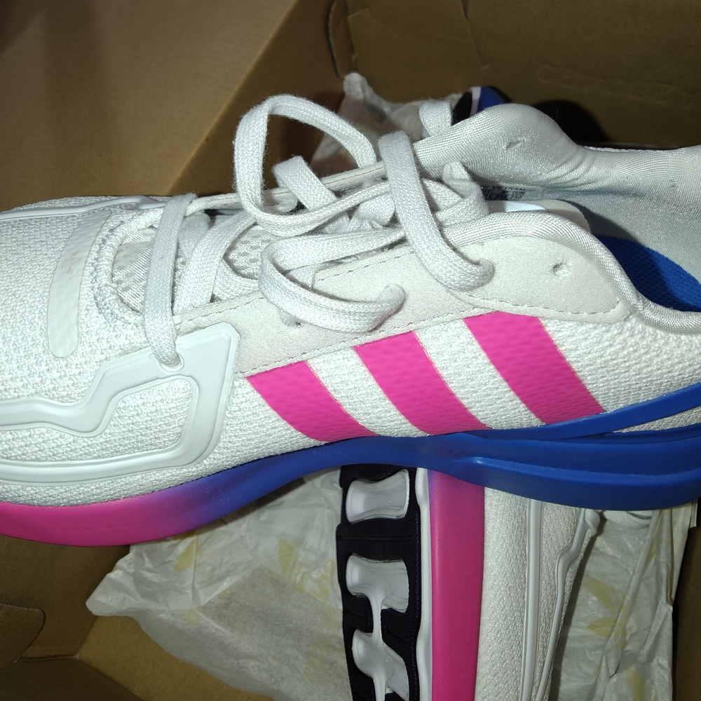 Adidas Women's White and Pink Sneakers - Picture 2 of 8